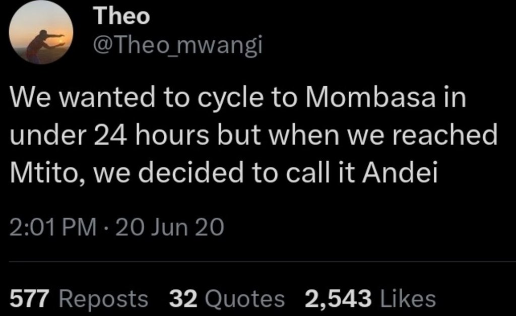 Theo theo_mwangi we wanted to cycle to mombasa in under 24 hours but when we rea