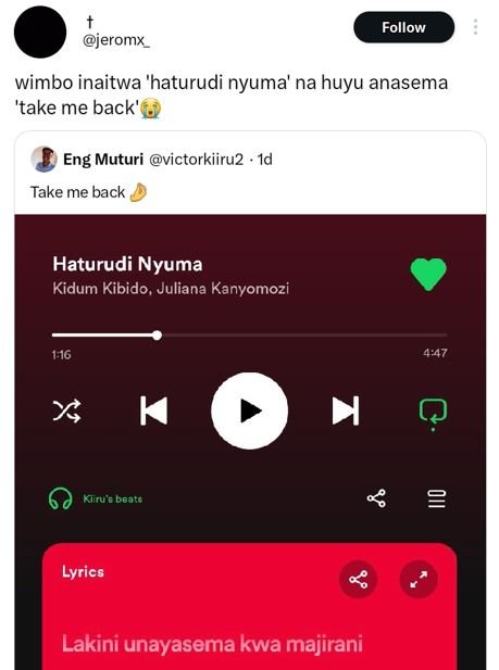 Follow jeromx_ wimbo inaitwa 'haturudi nyuma' na huyu anasema 'take me back' eng