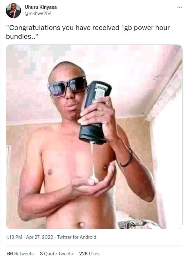 Uhuru kinyasa mkhwe254 congratulations you have received 1gb power hour bundles.