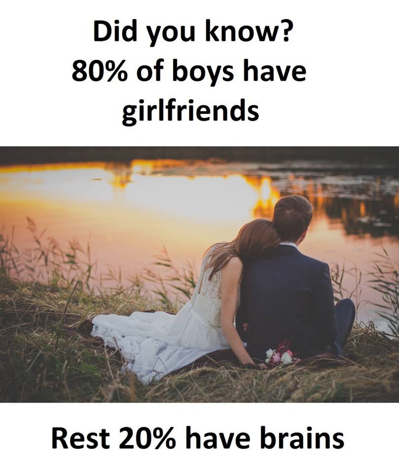 Did you know? 80 of boys have girlfriends rest 20 have brains