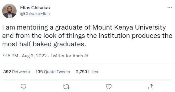 Elias chisakaz chisakaelias am mentoring a graduate of mount kenya university an