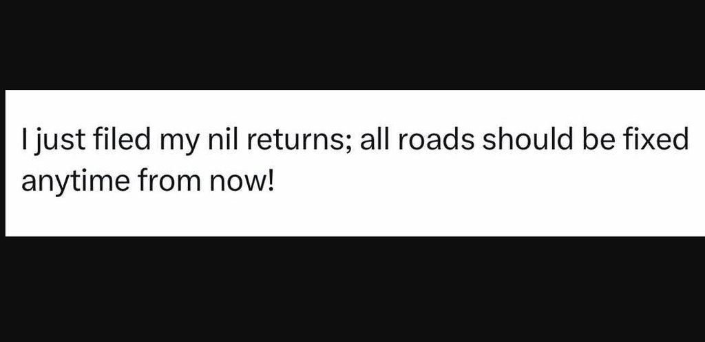 Ijust filed my nil returns all roads should be fixed anytime from now!