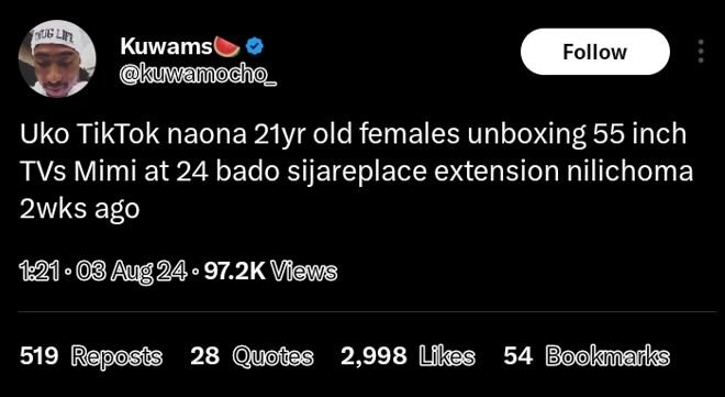 Ueli kuwamsi pkuwamocho_ follow uko tiktok naona 21yr old females unboxing 55 in