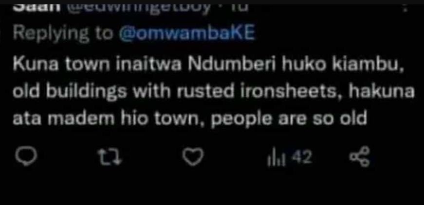 Jdan ucuwwsejuy ju replying t0 omvambake kuna town inaitwa ndumberi huko kiambu,