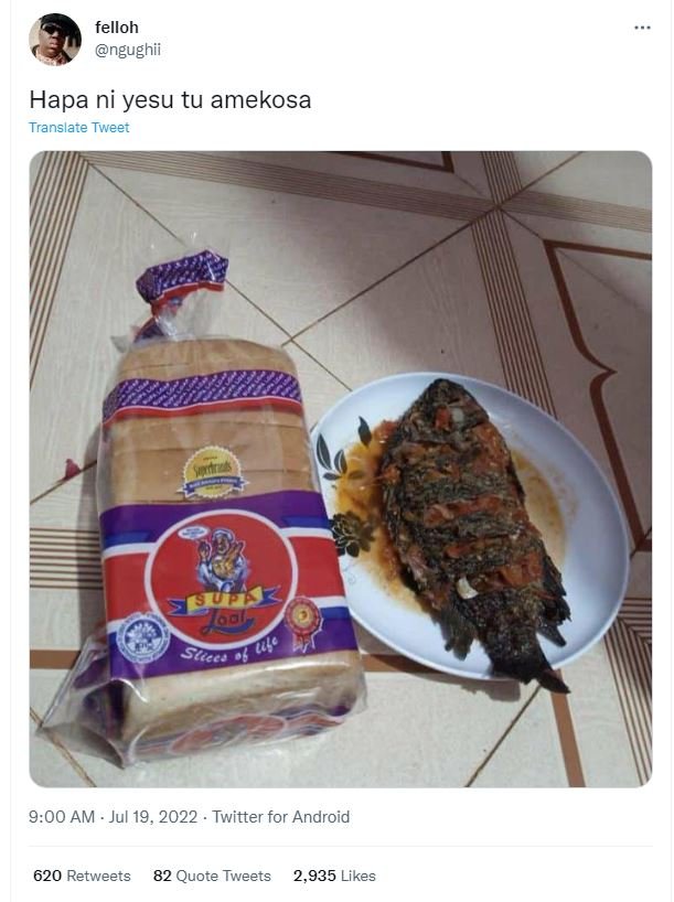 Felloh ngughii hapa ni yesu tu amekosa translate tweet supi 001 ul stcea 900 am