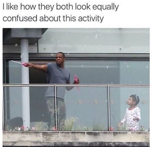 Like how they both look equally confused about this activity