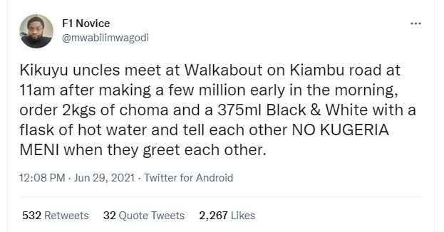 FI Novice mwabilimwagodi Kikuyu uncles meet at Walkabout on Kiambu road at 1lam