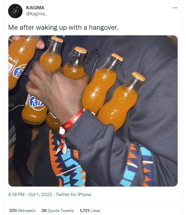 Kagima kagima me after waking up with a hangover . 4,18 pm oct 1, twitter for ip