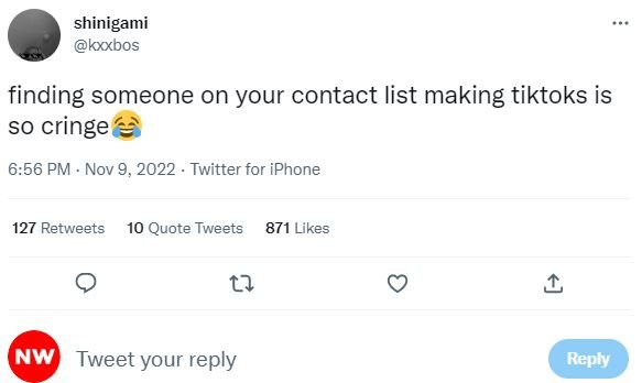 Shinigami kxxdos finding someone on your contact list making tiktoks is so cring