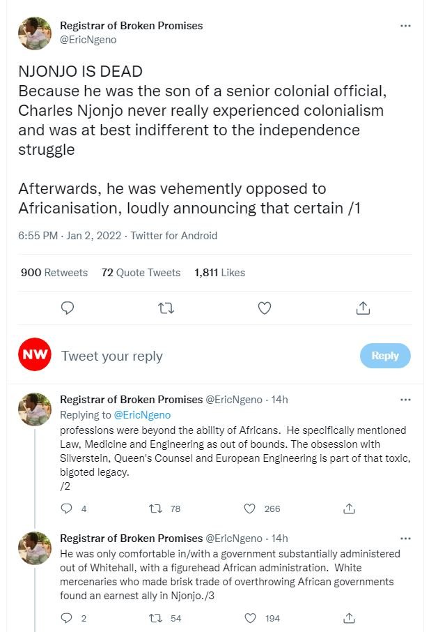 Registrar of Broken Promises EricNgeno NJONJO IS DEAD Because he was the son of