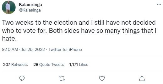Kalamzinga kalasinga_ two weeks to the election and still have not decided who t