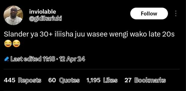 Inviolable dikarfuki follow slander ya 30 iliisha juu wasee wengi wako late 2os