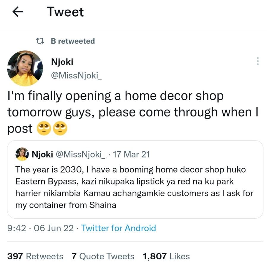 Tweet b retweeted njoki missnjoki 1'm finally opening a home decor shop tomorrow