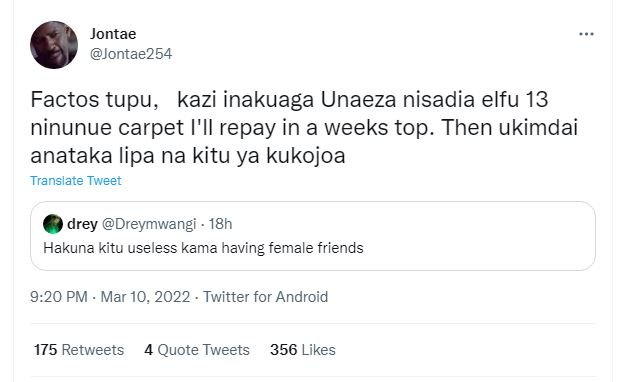 Jontae jontae254 factos tupu, kazi inakuaga unaeza nisadia elfu 13 ninunue carpe