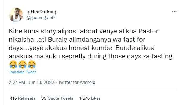 4 geedurkio geemogambi kibe kuna story alipost about venye alikua pastor nikaish