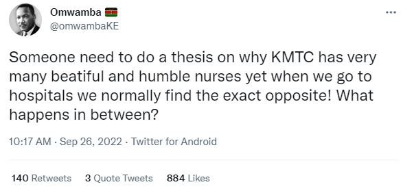 Omwamba omwambake someone need to do a thesis on why kmtc has very many beatiful