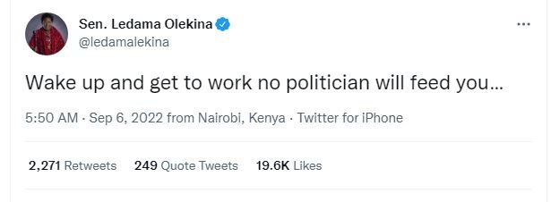 Sen ledama olekina ledamalekina wake up and get to work no politician will feed