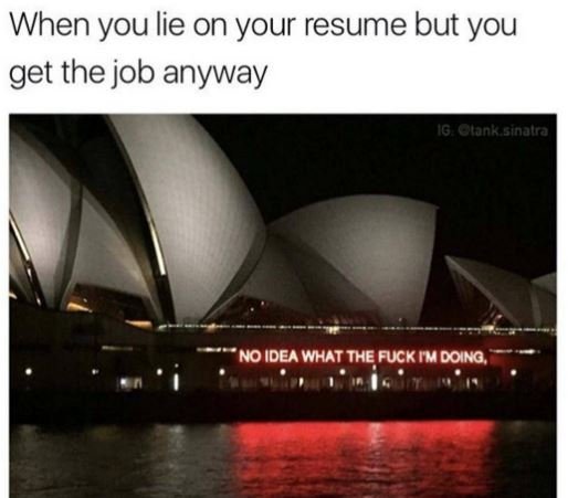 When you lie on your resume but you get the job anyway 7gan sinalra noidea what