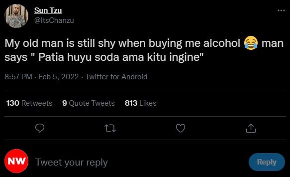 Sun Izu ItsChanzu My old man is still shy when buying me alcohol says Patia huyu