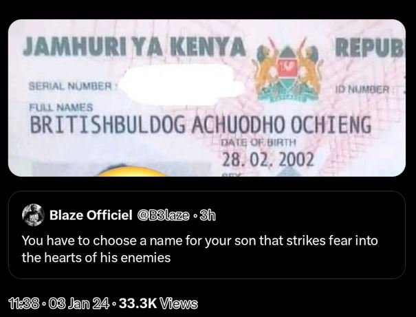 Jamhuri ya kenya repub seaial nunder d mumoca fulnanes britishbuldog achuodho oc