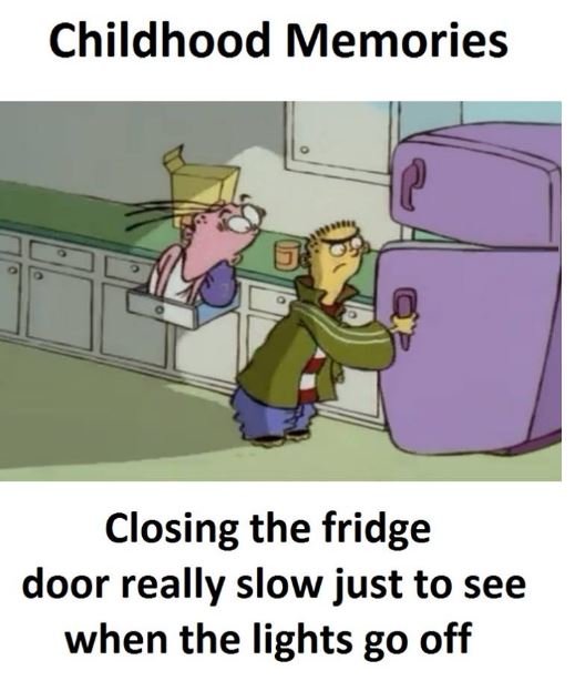 Childhood memories closing the fridge door really slow just to see when the ligh