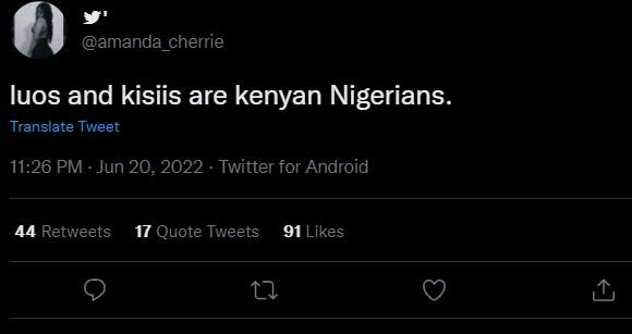 Amanda_cherrie luos and kisiis are kenyan nigerians. translate tweet 11.26 pm ju