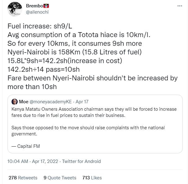 Brembol allenochi fuel increase sh9l avg consumption of a totota hiace is 1okmi.
