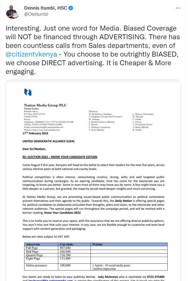 Dennis Itumbi, HSC Oleltumbi Interesting. Just one word for Media. Biased Covera