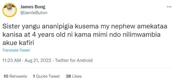James bong jamiebuton sister yangu ananipigia kusema my nephew amekataa kanisa a