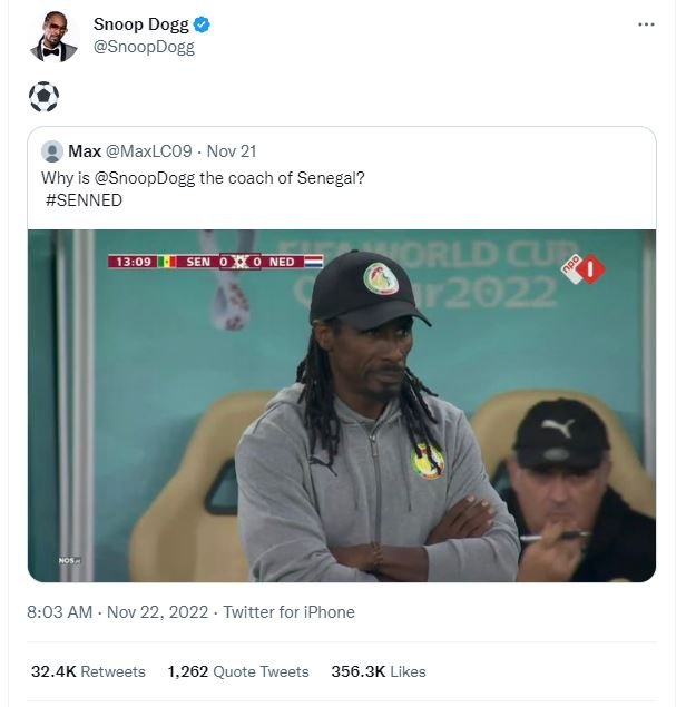 Snoop dogg snoopdogg max maxlco9 nov 21 why is snoopdogg the coach of senegal? s