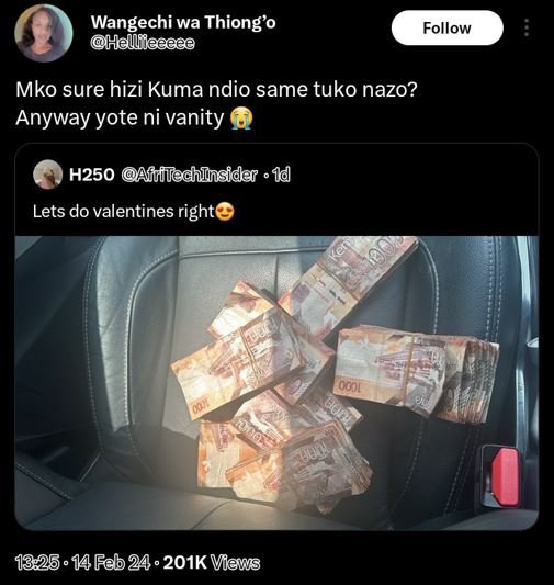 Wangechi wa thiong' hallfieeeee follow mko sure hizi kuma ndio same tuko nazo? a