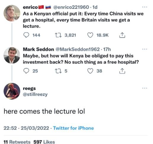 Enrico enrico221960 id as a kenyan official put it every time china visits we ge