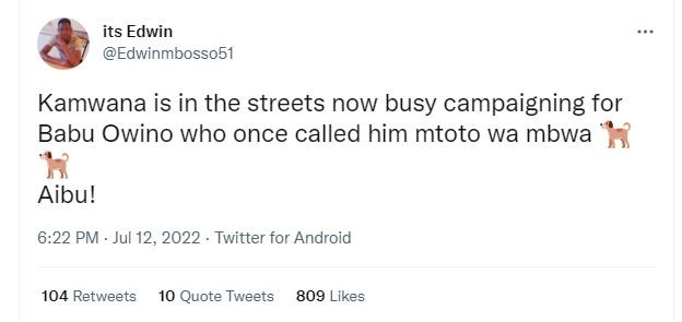Its edwin edwinmbosso51 kamwana is in the streets now busy campaigning for babu