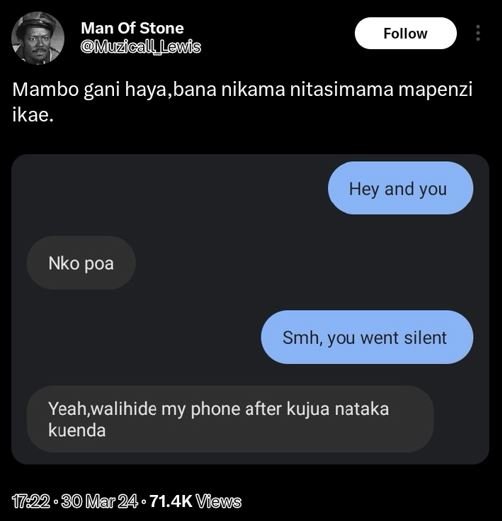 Man of stone mucall_lewis follow mambo gani haya, bana nikama nitasimama mapenzi