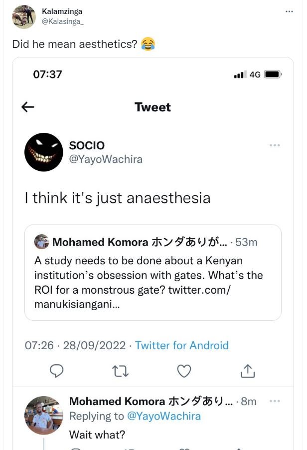 Kalamzinga kalasinga did he mean aesthetics? 0737 4g tweet socio yayowachira thi