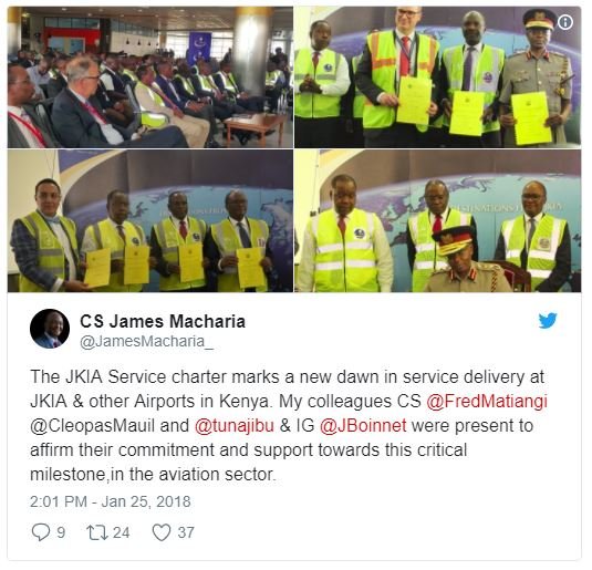 Cs james macharia jamesmacharia_ the jkia service charter marks a new dawn in se