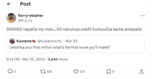 Post kerrystopher k_e_rry napatia my man_50 nanunua credit kumuuliza kama amepat