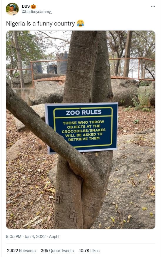 BBS badboysammy _ Nigeria is a funny country Zoo RULES THOSE WHO ThRoW OBJECTs A
