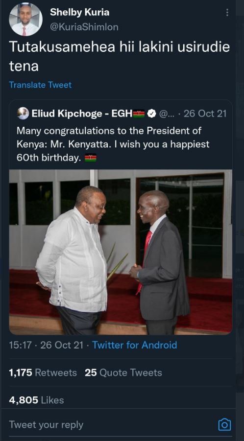 Shelby kuria kuriashimlon tutakusamehea hii lakini usirudie tena translate tweet