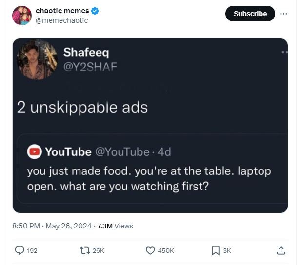 Chaotic memes memechaotic subscribe shafeeq y2shaf 2 unskippable ads youtube you