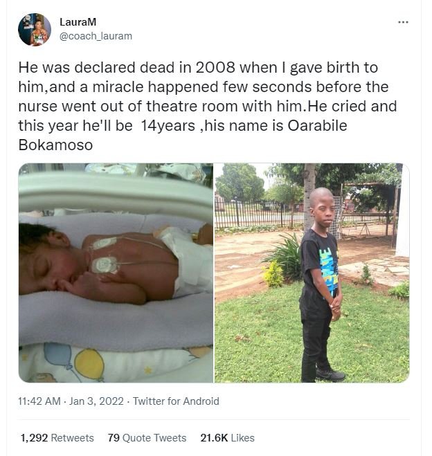 LauraM coach_lauram He was declared dead in when gave birth to him,and a miracle
