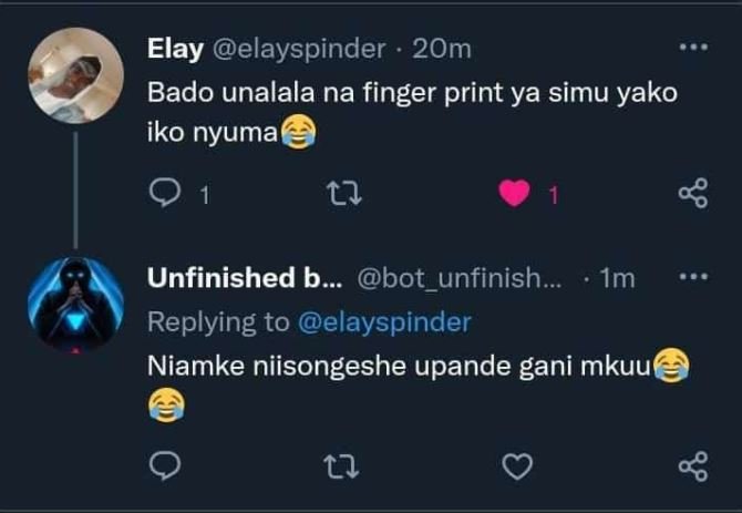 Elay elayspinder 2om bado unalala na finger print ya simu yako iko nyuma 0 1 1 u
