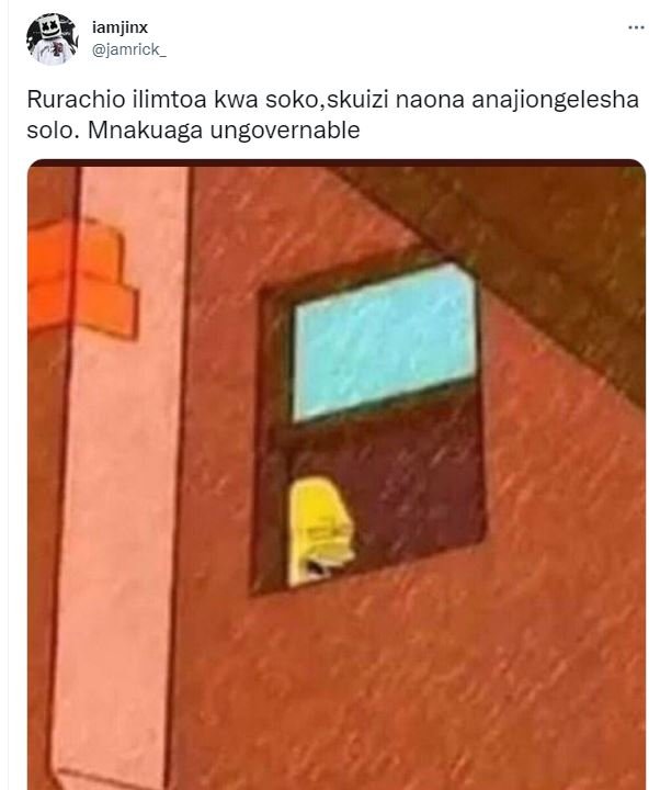 Iamjinx jamrick rurachio ilimtoa kwa soko,skuizi naona anajiongelesha solo. mnak