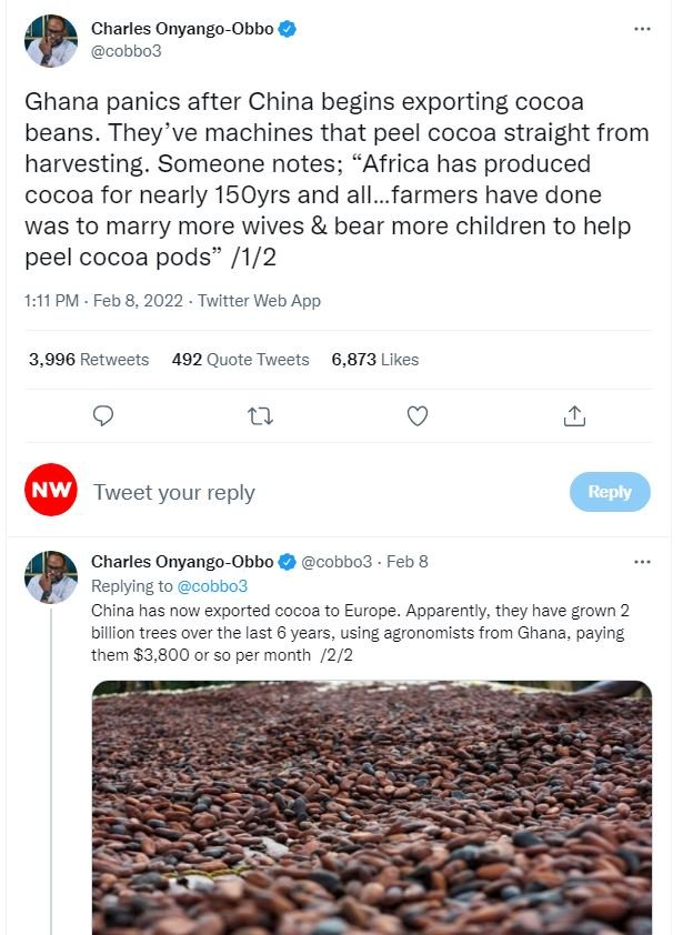 Charles OnyangoObbo cobbo3 Ghana panics after China begins exporting cocoa beans