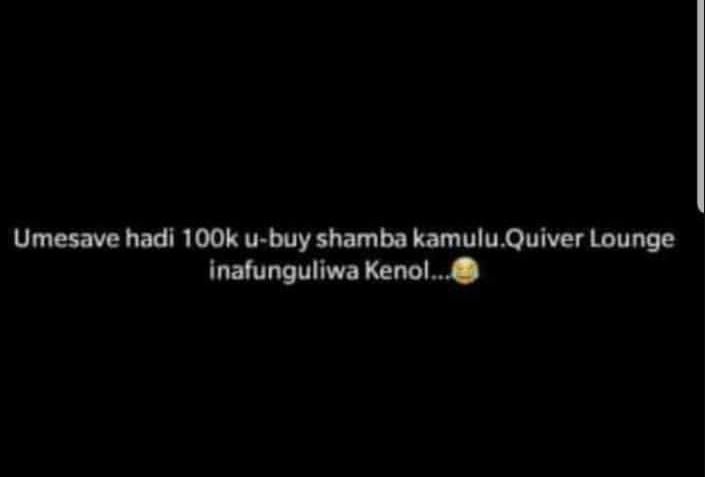Umesave hadi 1ook u buy shamba kamulu quiver lounge inafunguliwa kenol