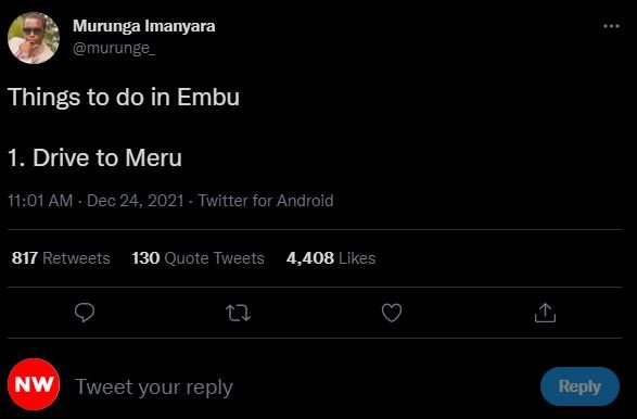 Murunga Imanyara murunge Things to do in Embu 1. Drive to Meru 11.01 AM . Dec 24