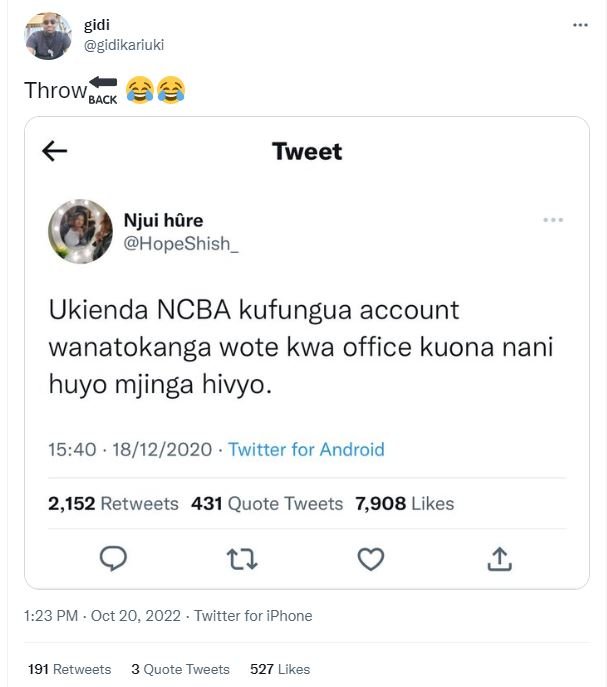 Gidi gidikariuki throw back tweet njui hôre hopeshish_ ukienda ncba kufungua acc