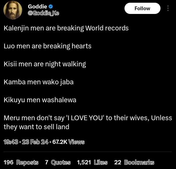 Goddie goddioke follow kalenjin men are breaking world records luo men are break