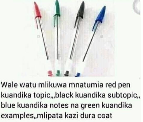 Wale watu mlikuwa mnatumia red pen kuandika topicwblack kuandika subtopic blue k