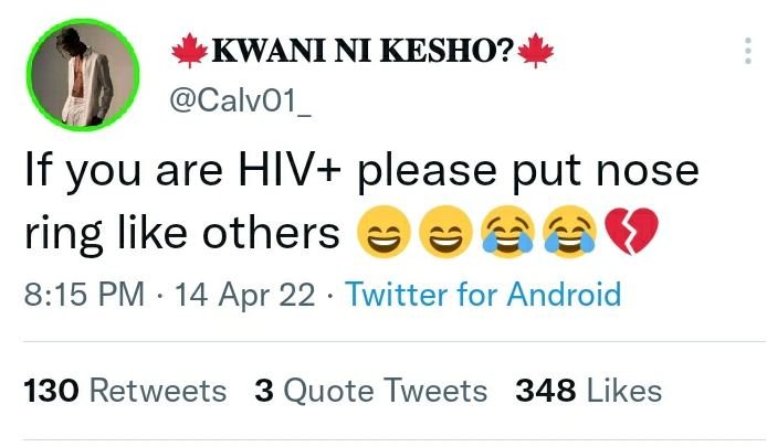 Kwani ni kesho? calvo1 if you are hiv please put nose ring like others 815 pm 14